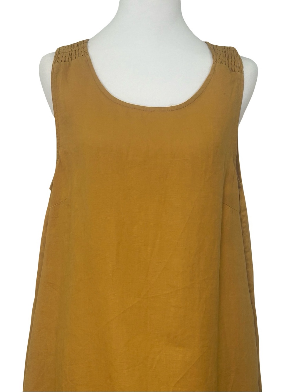 Tahari 100% Linen Shift Dress Mustard Yellow Sleeveless Pockets M Lagenlook Boho - Picture 3 of 10